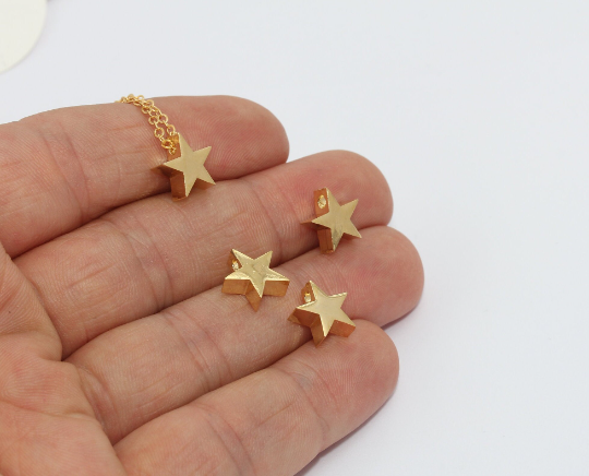 10mm Shiny Gold Star Beads, Star Charms, Center, Star  MTE167