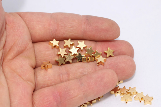 7,5mm Shiny Gold Star Beads, Star Charms, Center Hole Star  BRT68