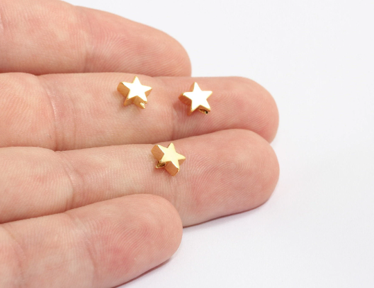 7,5mm Shiny Gold Star Beads, Star Charms, Center Hole Star  BRT68