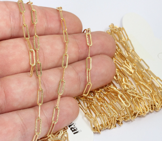 3x10mm 24 ayar Parlak Altın Bağlantı Zinciri, Altın Çubuk Zincir, Altın Tırtıklı Zincir, CHK548