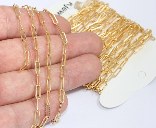 3x10mm 24 ayar Parlak Altın Bağlantı Zinciri, Altın Çubuk Zincir, Altın Tırtıklı Zincir, CHK548