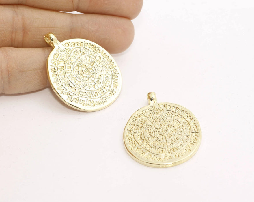 30x40mm 24k Shiny Gold Greek Coins, Antique Pendants, MTE279