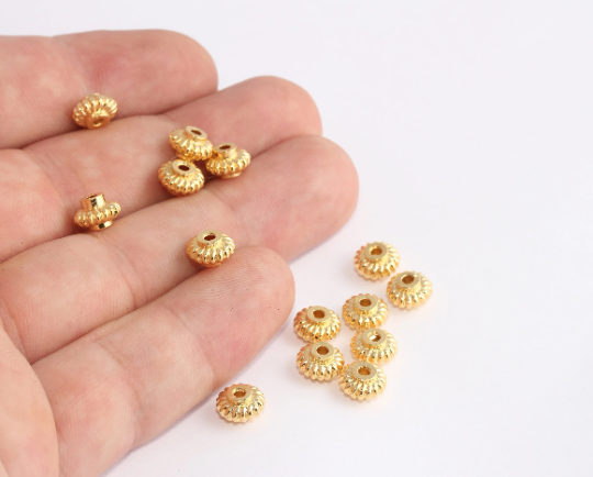 5x8mm 24k Shiny Gold Spacer Beads, Gold Spacers, Rondelle Beads, Round Beads, Connector Beads, Gold Plated Findings, SLM474