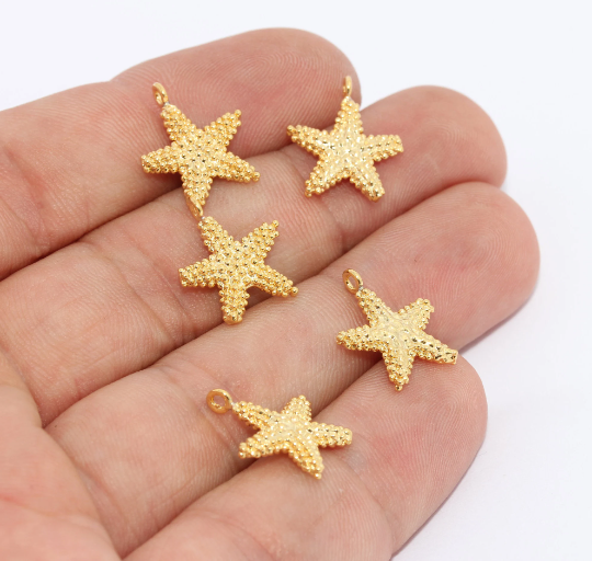 13x16mm 24k Shiny Gold Starfish, Starfish Charms, Sea ,Gold BRT71