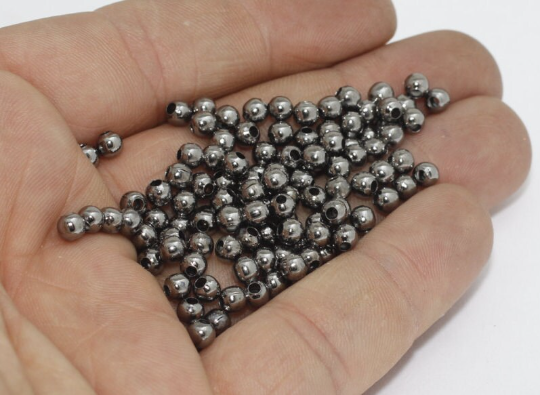 4mm Gunmetal Beads, Spacer Beads, Beads, Tiny Round FRY111