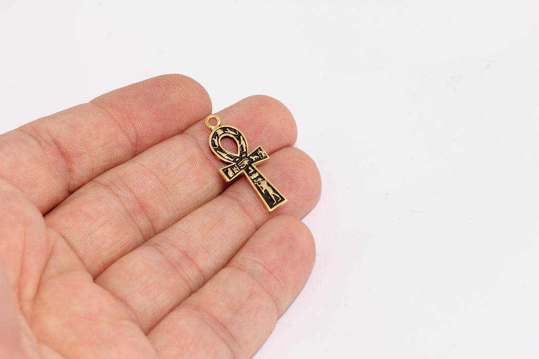 12x27mm 24k Shiny Gold Ankh Charms, Ankh, Necklace,Gold  XP1