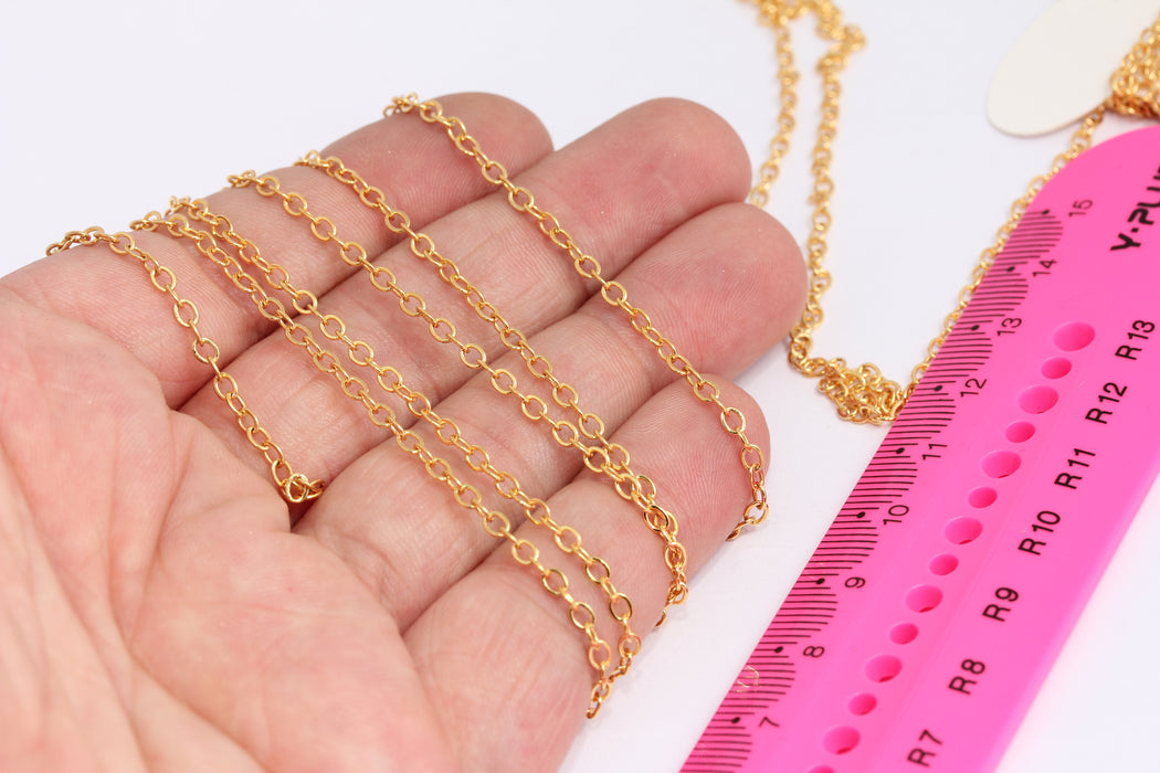 2,5mm 24k Shiny Gold Rolo Chain, Tiny Rolo Chains, BXB394-3