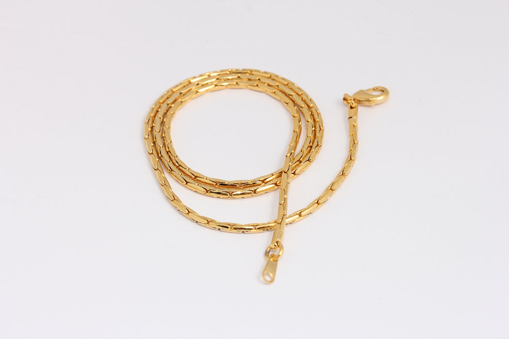 2,3mm 24k Shiny Gold Snake Necklace, Finished Cube Style , BXB395-7