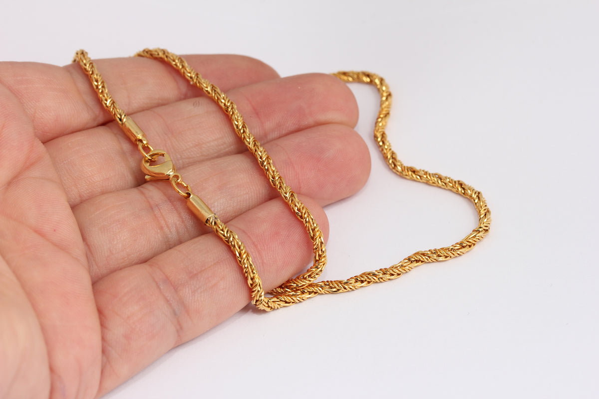 2,7mm 24k Shiny Gold Rope Necklace, Finished Rope Style Necklace, BXB3