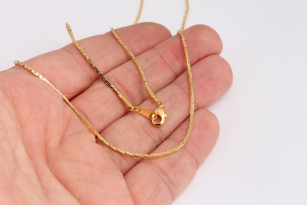 1,1mm 24k Shiny Gold Snake Necklace, Finished Square Snake Necklace, BXB395-34