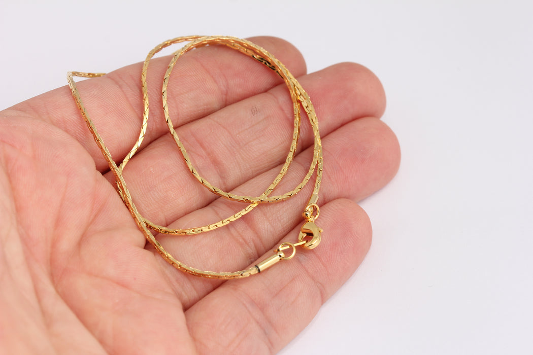 1,1mm 24k Shiny Gold Snake Necklace, Finished Square Snake Necklace, BXB395-34