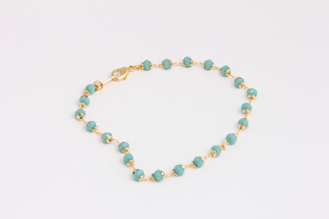 0,9mm 24k Shiny Gold Rosary Bracelet, Bracelet With Blue Stone Beads, BXB395-50