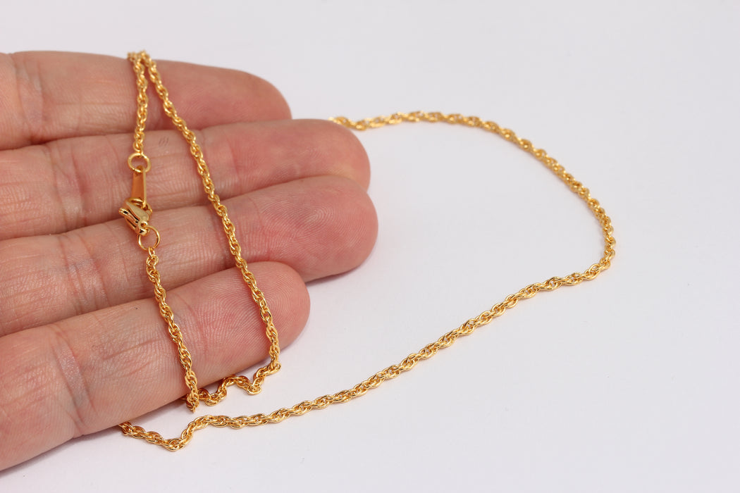 1,9mm 24k Shiny Gold Rope Necklace, Finished Rope Style Necklace, BXB395-73