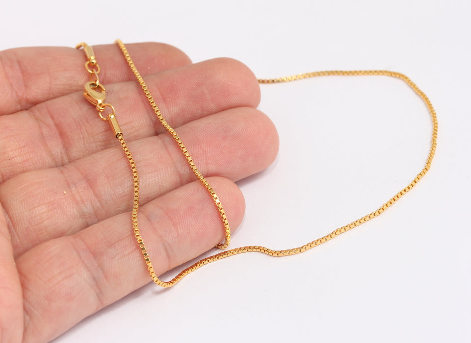 1,1mm 24k Shiny Gold Box Necklace, Ready Box Necklace, BXB395-111