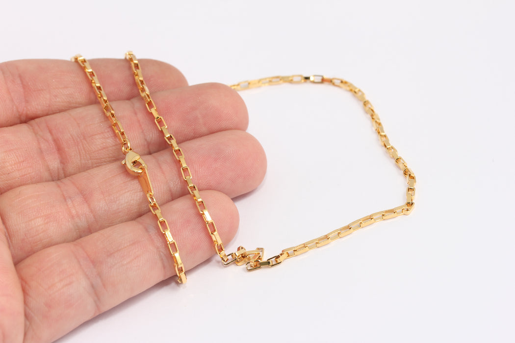 2x3,6mm 24k Shiny Gold Link Necklace, Ready Square Link Necklace, BXB395-116