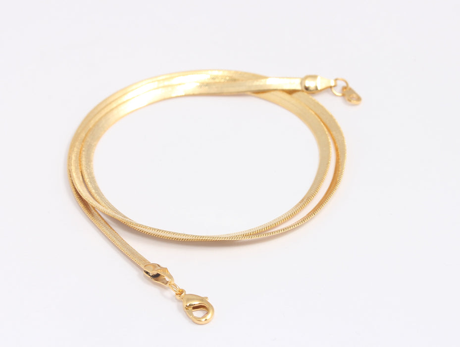 3mm 24k Shiny Gold Snake Necklace, Ready Flat Snake Necklace, BXB395-147