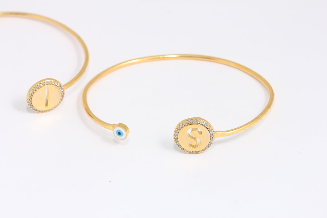 24k Shiny Gold CZ Letter Bracelet, Personalized Bracelets, BXB398-1