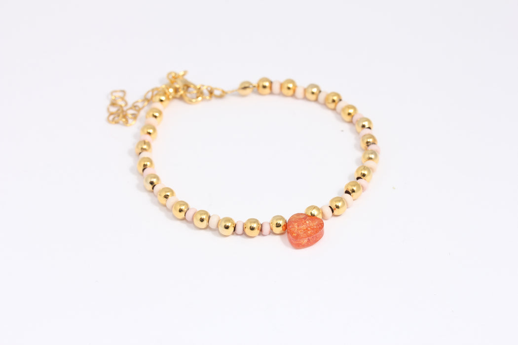 24k Shiny Gold Beaded Bracelet, Colorful Bracelet With Heart Beads, BLK3-3