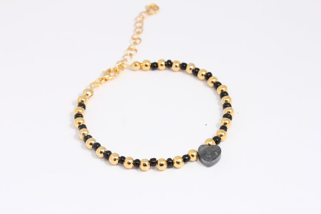 24k Shiny Gold Beaded Bracelet, Colorful Bracelet With Heart Beads, BLK3-3