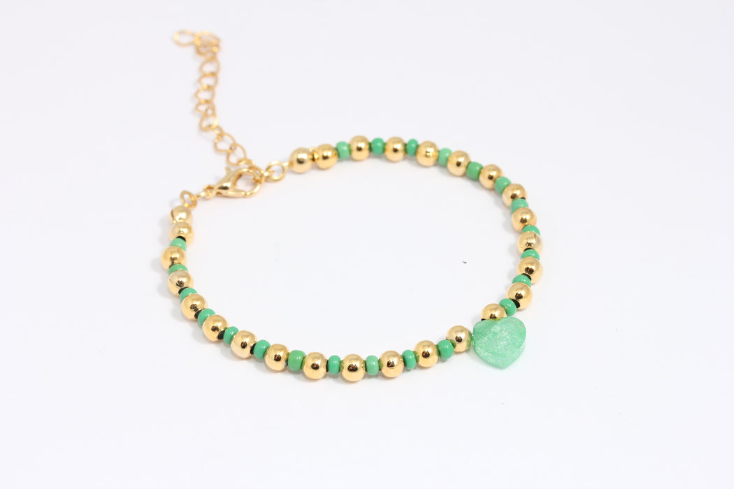 24k Shiny Gold Beaded Bracelet, Colorful Bracelet With Heart Beads, BLK3-3