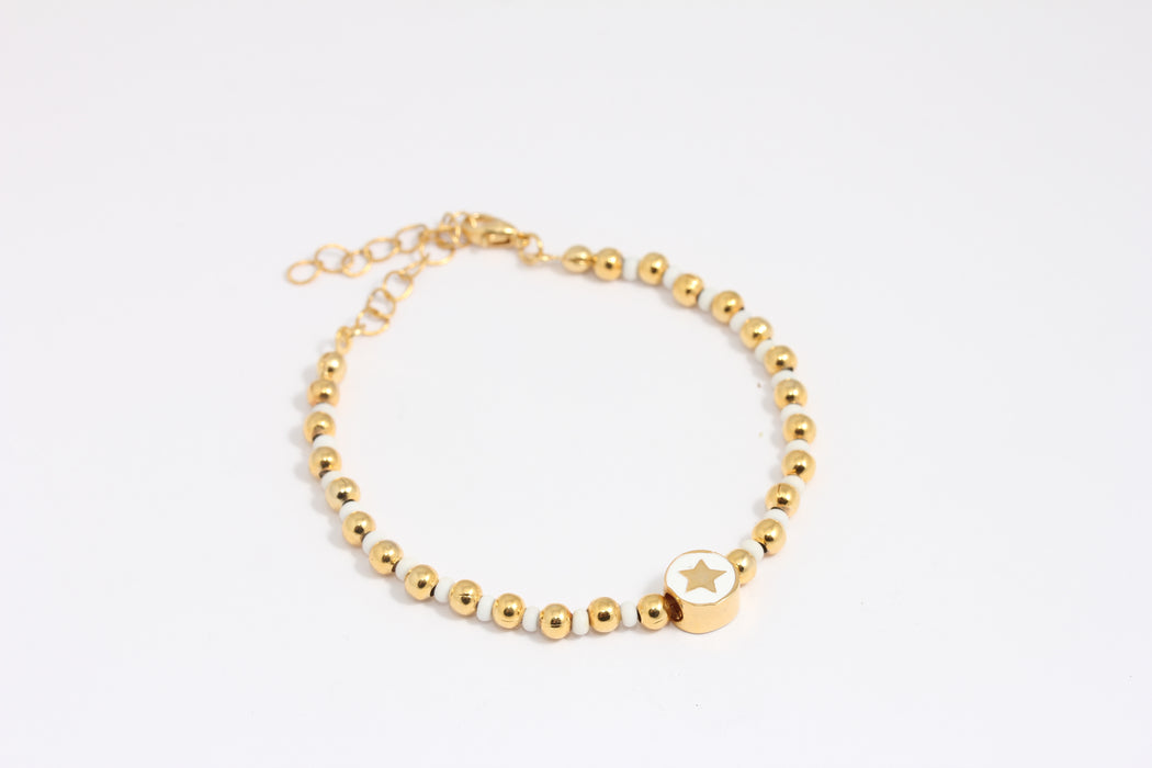 24k Shiny Gold Beaded Bracelet, Colorful Evil Eye Bracelet, BLK5-3
