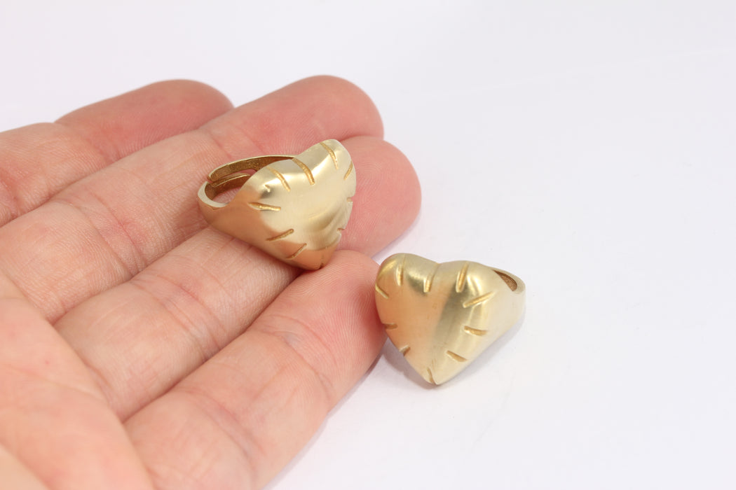 16-17mm Raw Brass Heart Ring, Stamping Heart Shaped Ring, KDR128