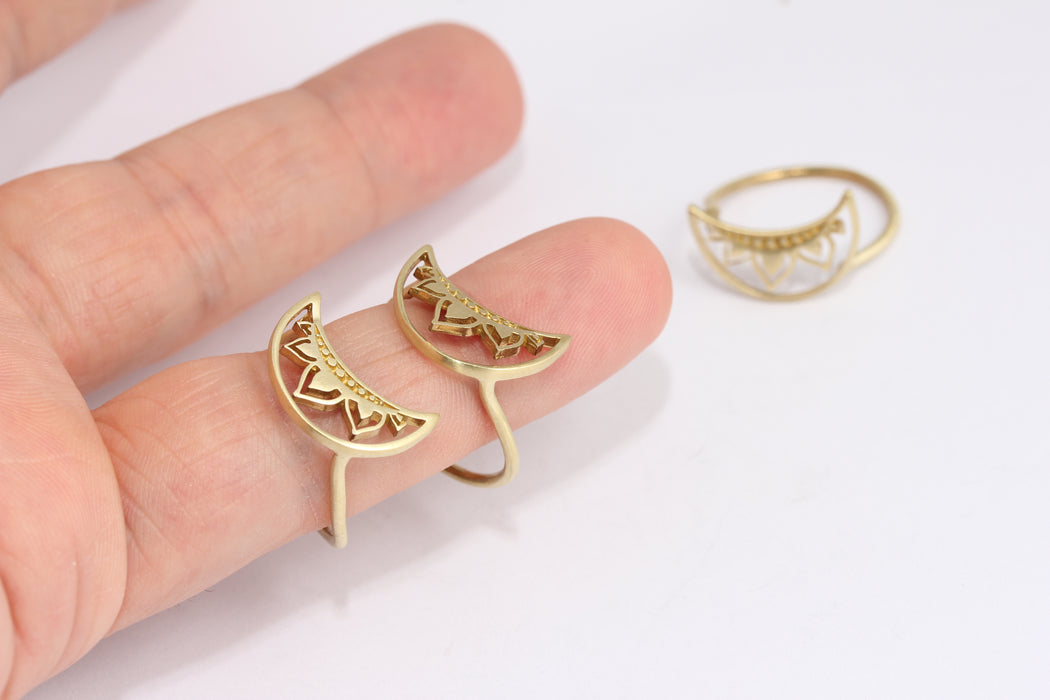 11x17mm Raw Brass Moon Rings, Crescent Moon Rings, KDR145