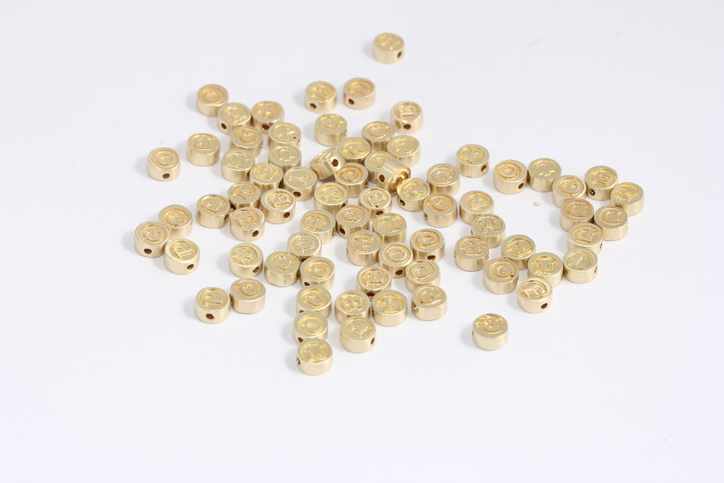 Ciondoli con lettere in ottone grezzo da 6,5 mm, perline scorrevoli a forma di moneta, KDR157