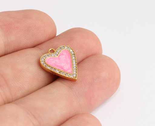 Shiny Gold CZ Heart Charms