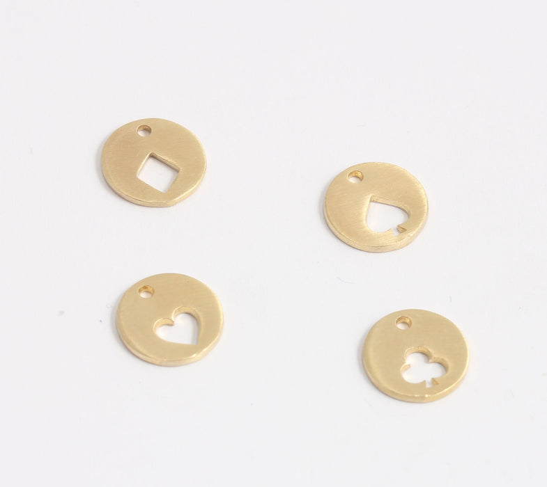 11mm Raw Brass Playing Card Coins, Clubs Symbol Beads, KDR140-3