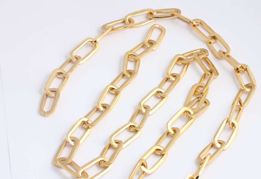 12x25mm 24k Shiny Gold Oval Link Chain, Rolo Chunky Chain, BXB409-1