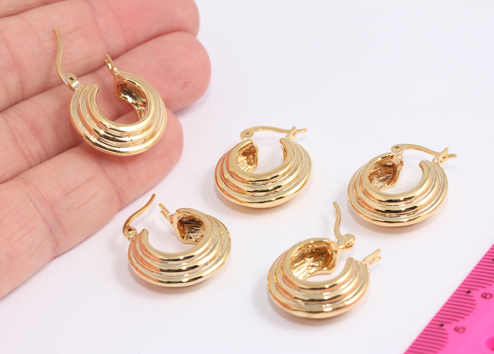 20mm 24k Shiny Gold Hoop Earrings, Wide Earring Hoops,  XP546
