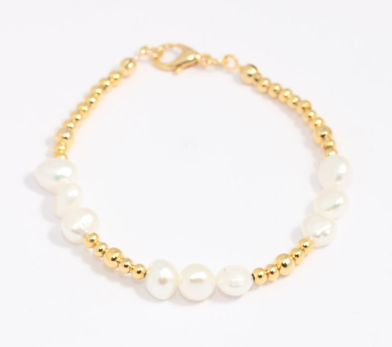 24k Shiny Gold Cute Beaded Bracelet, Colorful Elastic Ball Bracelet, BLK7