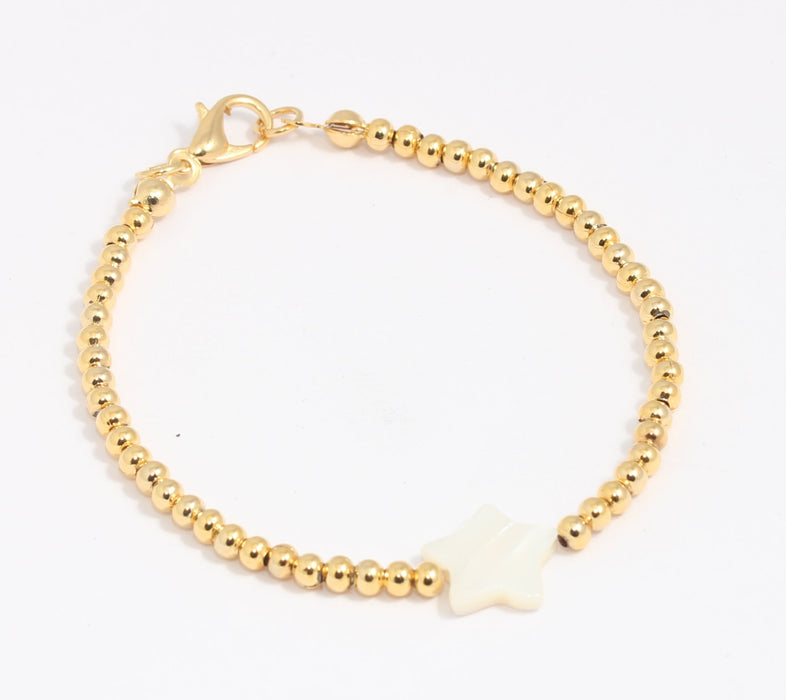 24k Shiny Gold Cute Beaded Bracelet, Colorful Elastic Ball Bracelet, BLK7