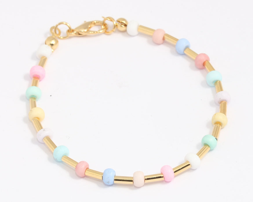 24k Shiny Gold Cute Beaded Bracelet, Colorful Elastic Ball Bracelet, BLK7
