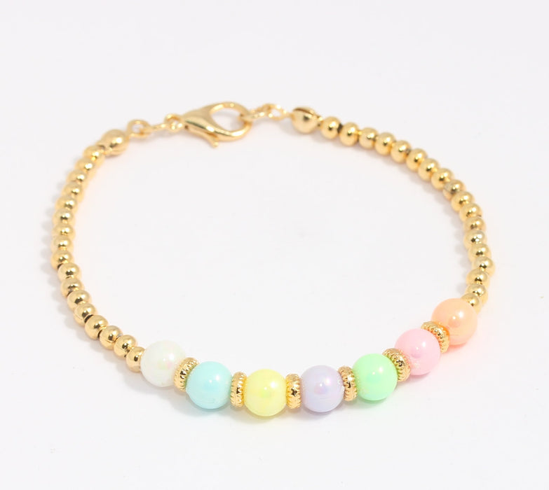 24k Shiny Gold Ball Beaded Bracelet, Rainbow Heishi Bracelets, BLK7-9