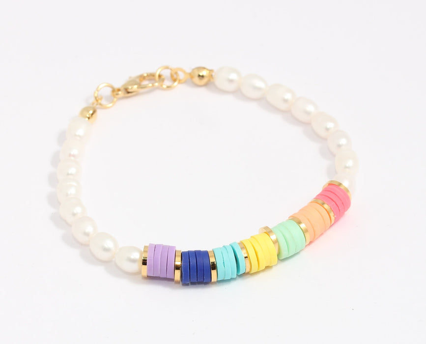 24k Shiny Gold Ball Beaded Bracelet, Rainbow Heishi Bracelets, BLK7-9