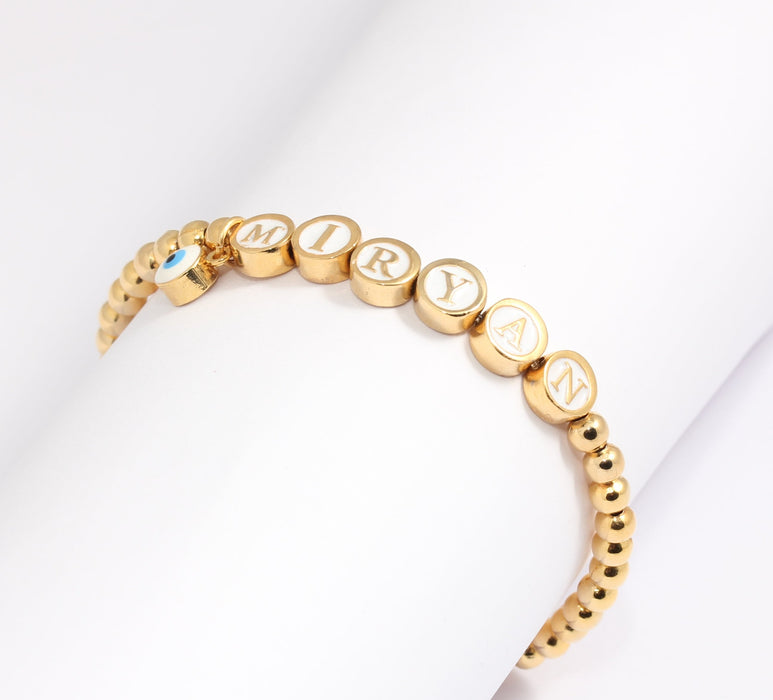 24k Shiny Gold Personalized Bracelet, Elastic Evil Eye Name Bracelets, KDR170-1