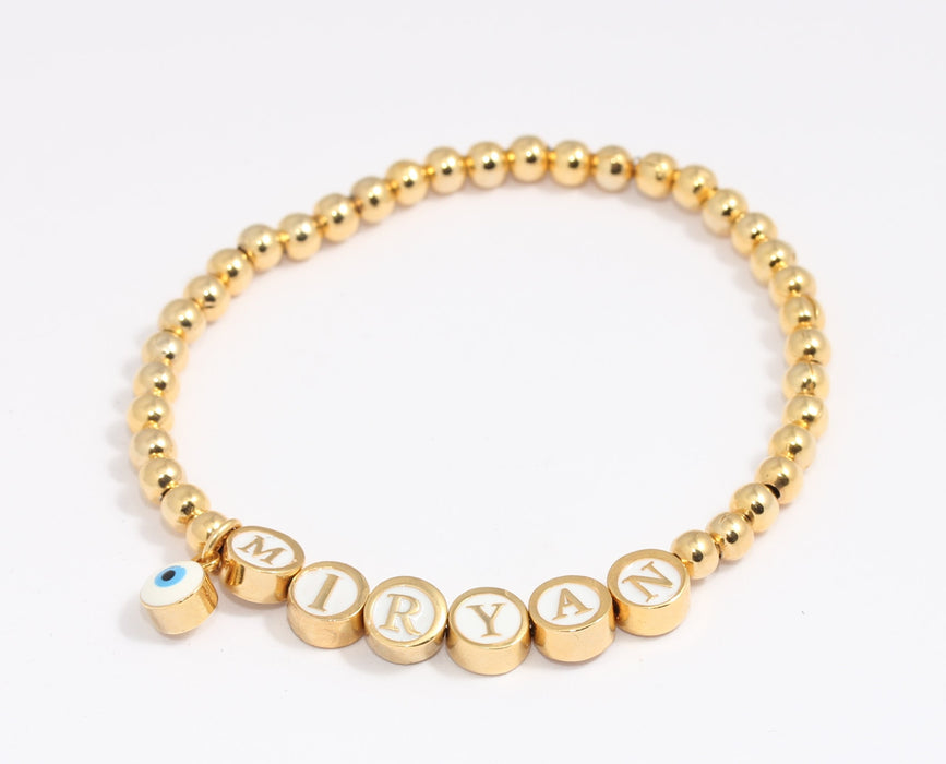 24k Shiny Gold Personalized Bracelet, Elastic Evil Eye Name Bracelets, KDR170-1