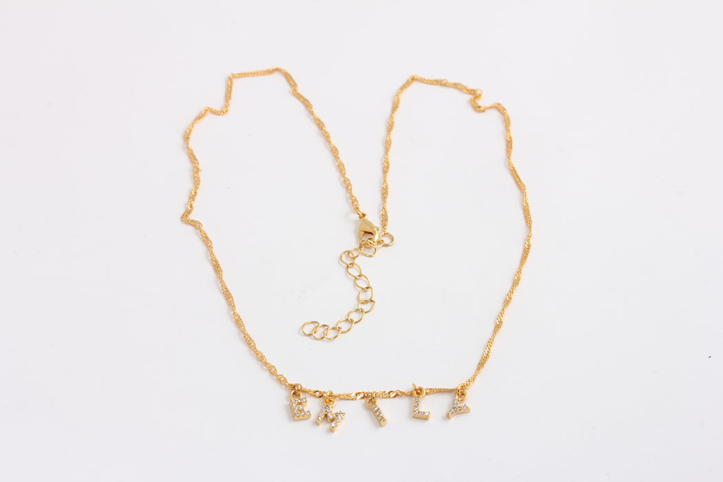 24k Shiny Gold Pave Name Necklace, Tiny CZ Initial Necklace, Dainty Necklace for Women, Custom Inital Jewelry, BXB244-3