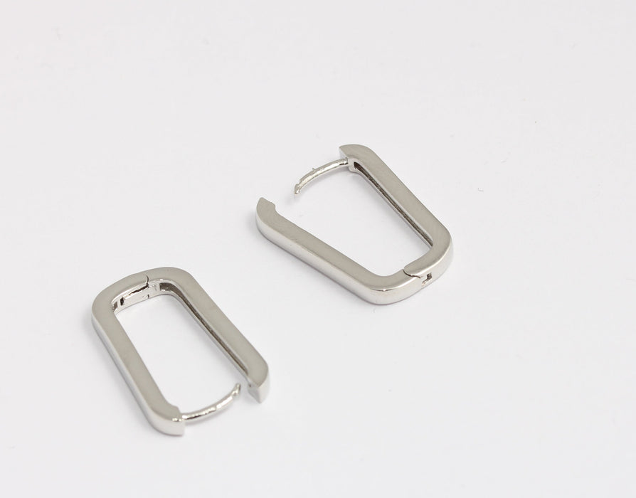 Orecchini rettangolari placcati in rodio da 12x22 mm, cerchi ovali con chiusura a leva, CHK333-2