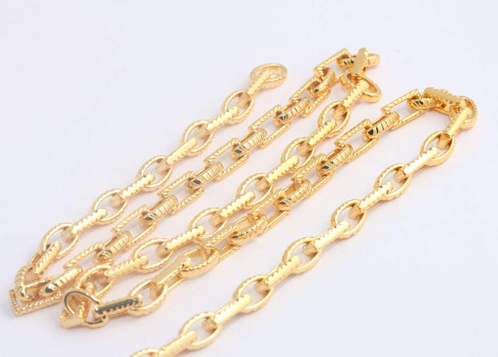 7x13mm 24k Shiny Gold Link Chain, Chunky Rectangle Link Chain, BXB410-1
