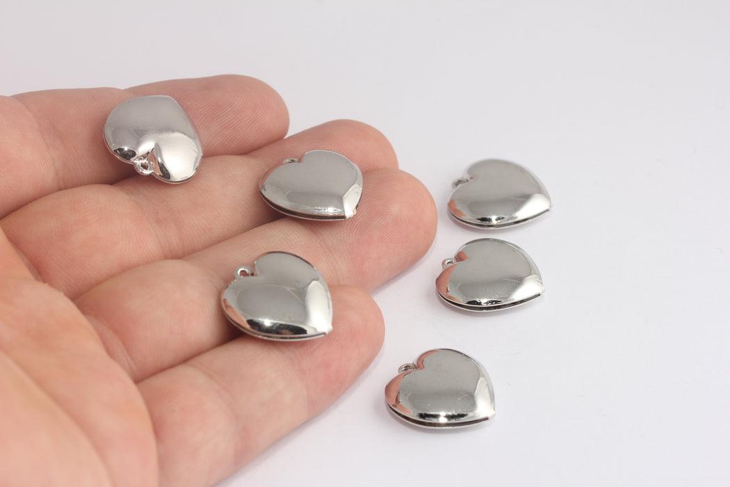 Ciondolo a forma di cuore placcato rodio da 18 mm, collana a forma di cuore, medaglione a forma di cuore in argento, ciondoli dell'amore, ciondolo placcato rodio, XP554-2