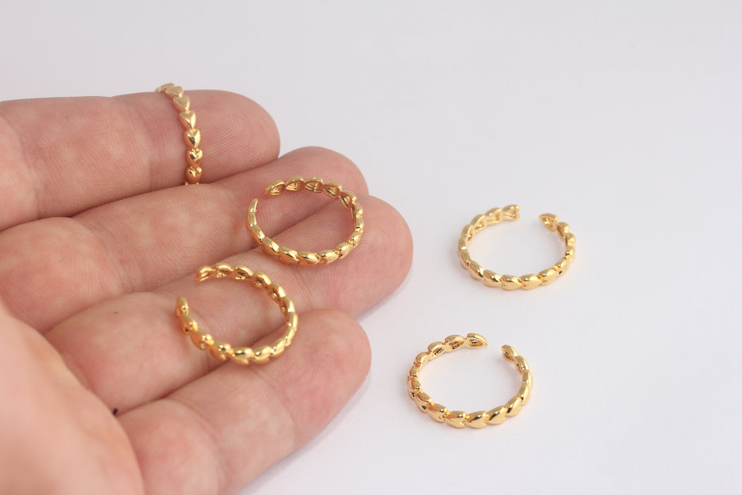 16-17mm 24k Shiny Gold Heart Ring, String Rings, Heart Textured Ring, Adjustable Heart Ring, Leaf Heart Ring, Style Heart, MLS512