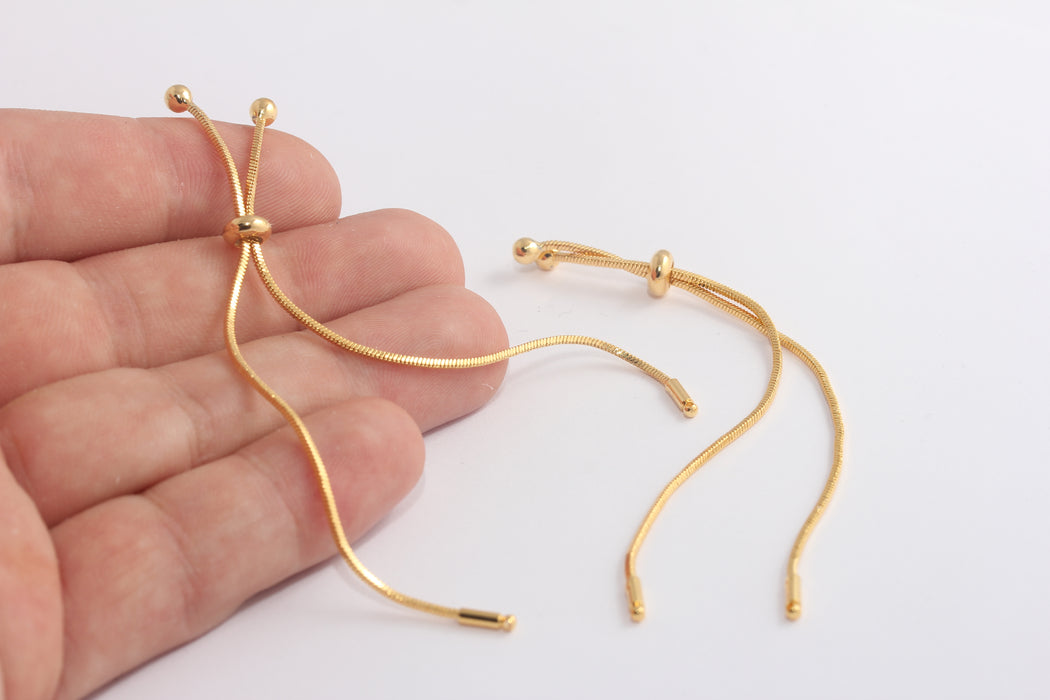 7" 24k Shiny Gold Adjustable Bracelet, Sliding Adjustable Bracelet, Chain Bracelet, Half-finished Bracelet, Adjustable Connector, BLK6-1
