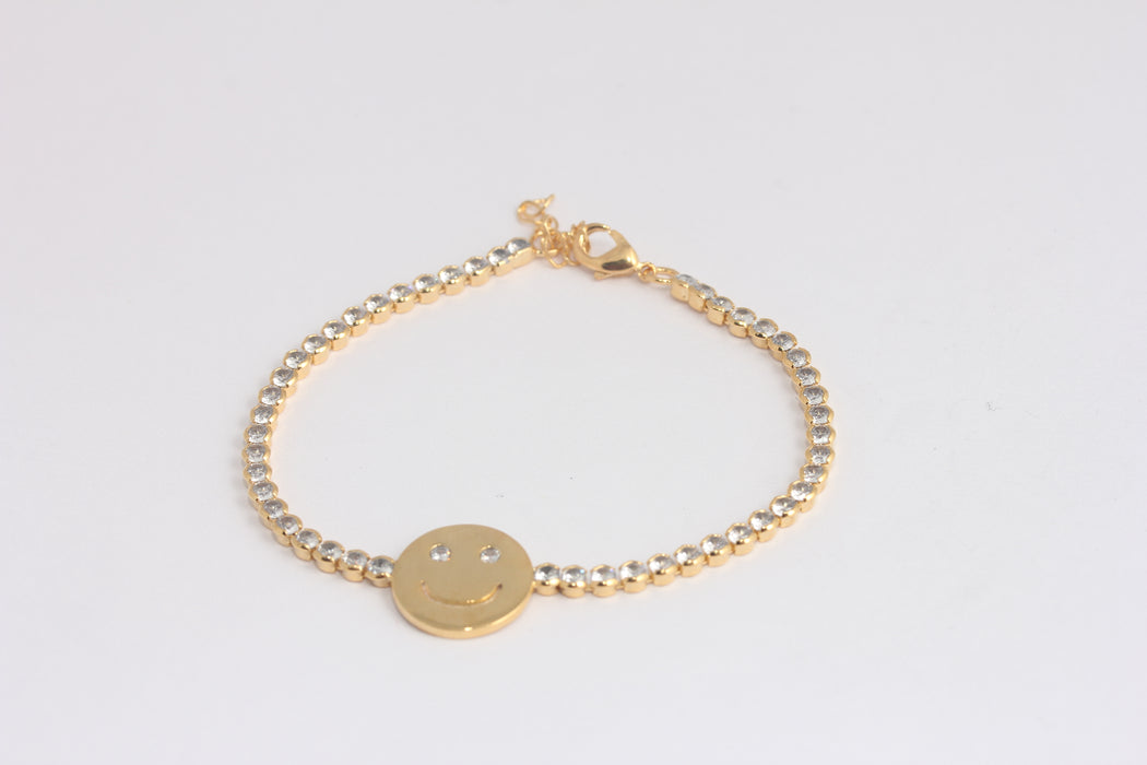 24k Shiny Gold Dainty Smiley Face Bracelet, CZ Emoji Bracelet, Micro Pave Bracelets, Happy Face Emoji Bracelet, Gold Mutil Smile Face Bracelet, Charm Bracelet for, BLK6-3