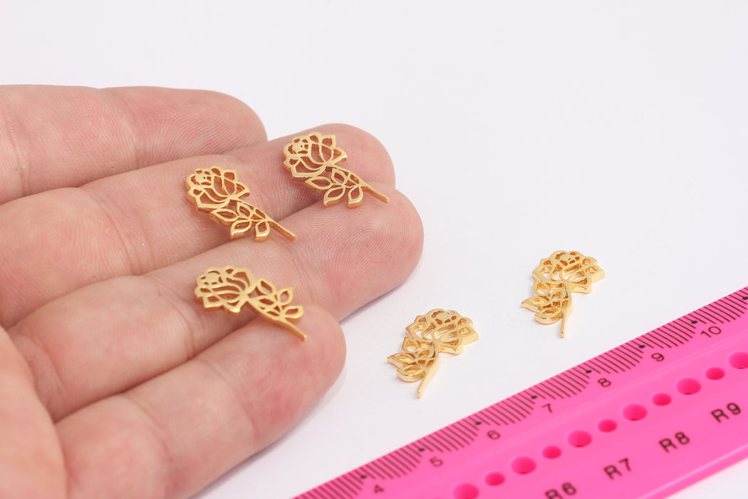 12x20mm 24k Shiny Gold Flower Pendants, Rose Flower, Flower Charms, Nature Charm, Clover Necklace, Gold Findings, MLS1054