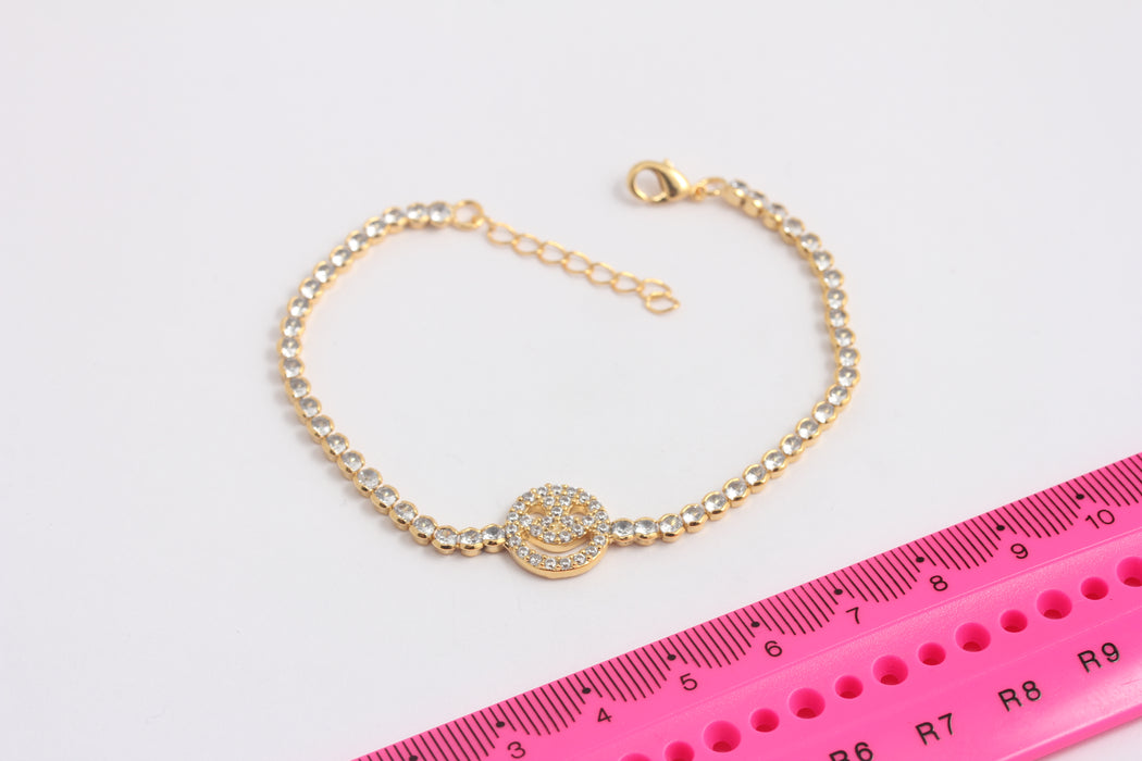 Shiny Gold Smiley Face CZ Tennis Bracelet
