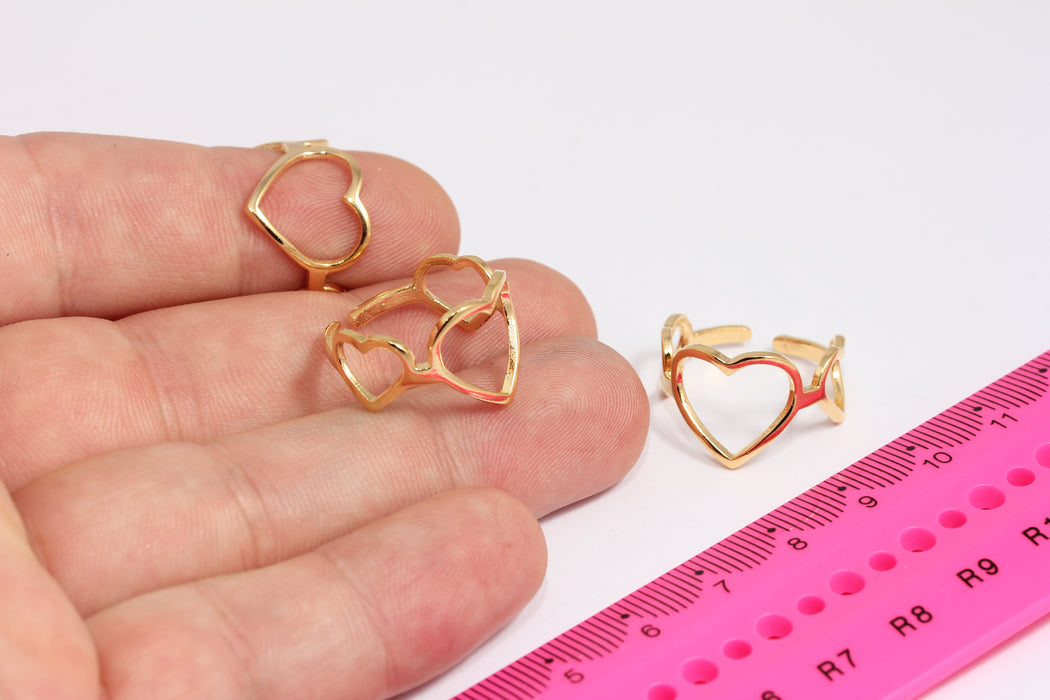 17x18mm 24k Shiny Gold Heart Ring , Adjustable Heart Ring , Heart Jewelry Ring, MLS1110