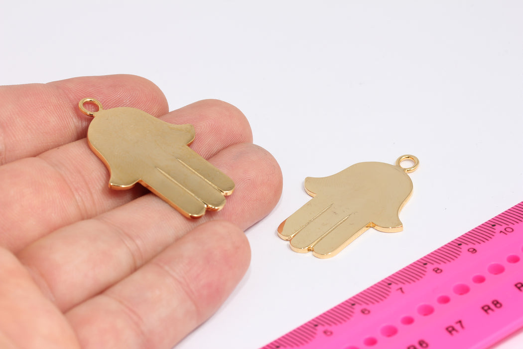 30x43mm 24k Shiny Gold Hamsa Charms, Hamsa Charm, Hamsa Bracelet, Fatima Hand Charms, Charms, Gold Plated Findings, MLS977-1
